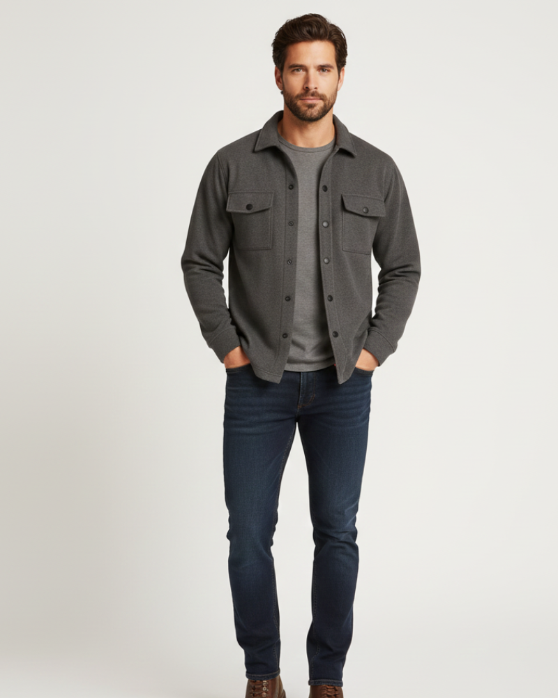 Sobrecamisa Noir Élan para Hombre – Chaqueta Camisa Casual Chic en Algodón Mezclado Corte Regular