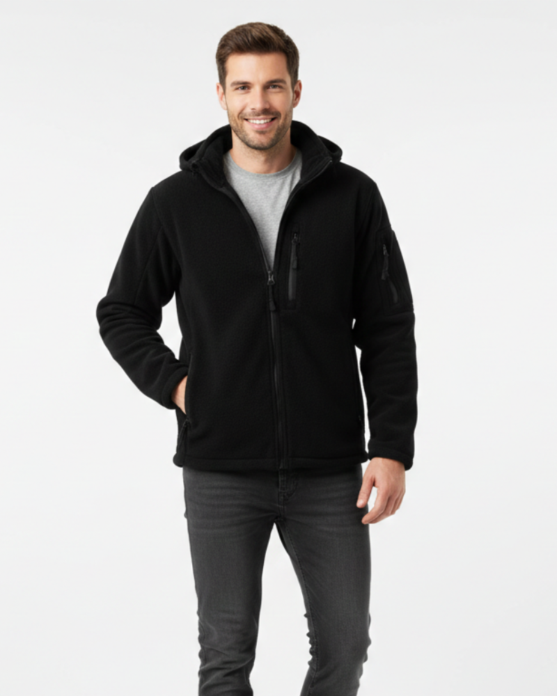 Hunter miesten lämmin fleecetakki – ulkoilutakki hupulla ja taskuilla, sotilastyyliin