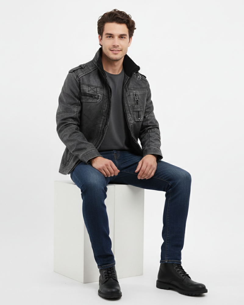 Zayron Pánska Kožená Bunda – Kožený Blúzón s Vysokým Golierom v Nadčasovom Štýle