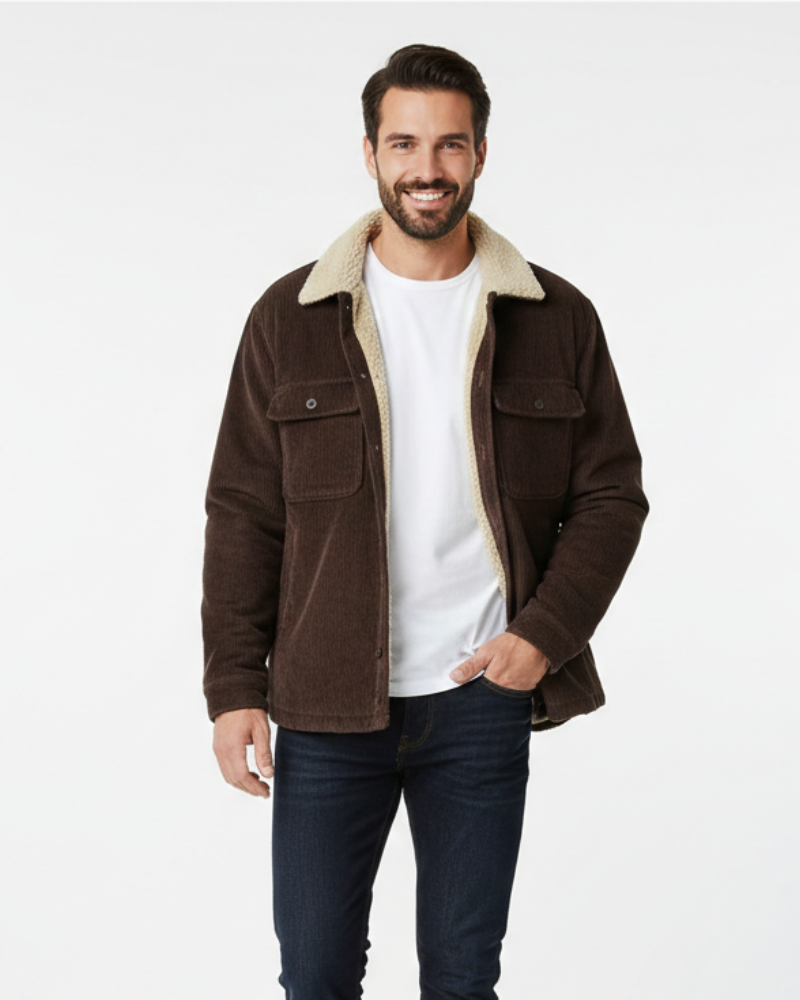 Ruben Men's Overshirt – Corduroy Lined with Fleece, Buttons & Straight Cut