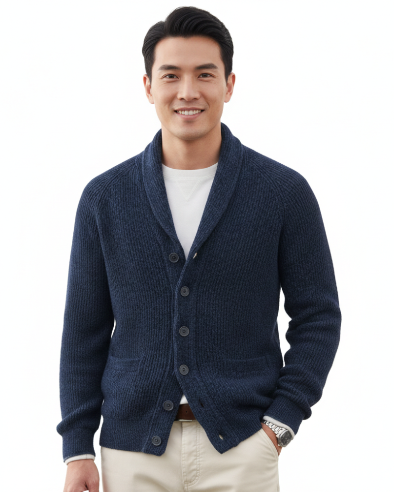 Victorino herrevest i ull – stripet cardigan med V-hals, knapper og lommer