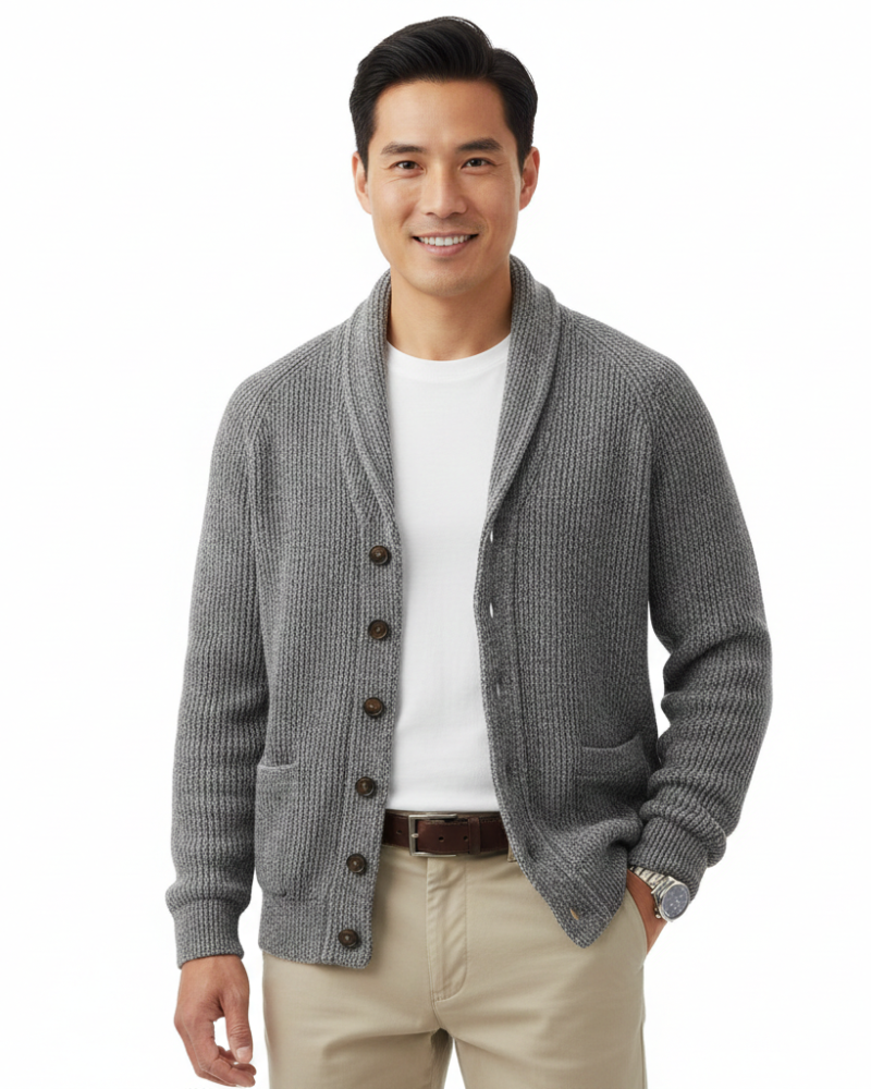 Victorino herrevest i ull – stripet cardigan med V-hals, knapper og lommer