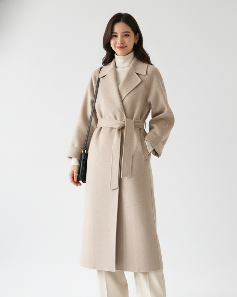 Talitha Dámský Dlouhý Kabát Elegantní – Kabát z Vlněné Směsi s Klasickým Límcem Reverz