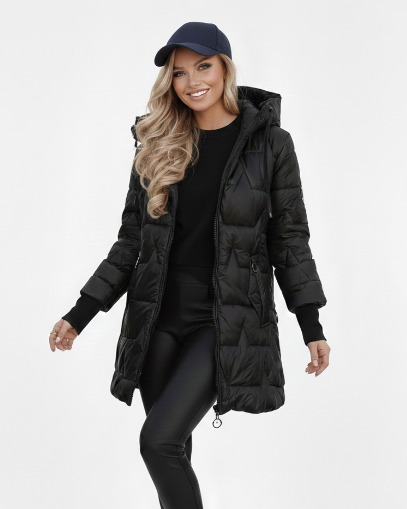 Charlie Geacă de Iarnă pentru Femei – Jachetă Elegantă cu Glugă, Buzunare și Închidere cu Nasturi