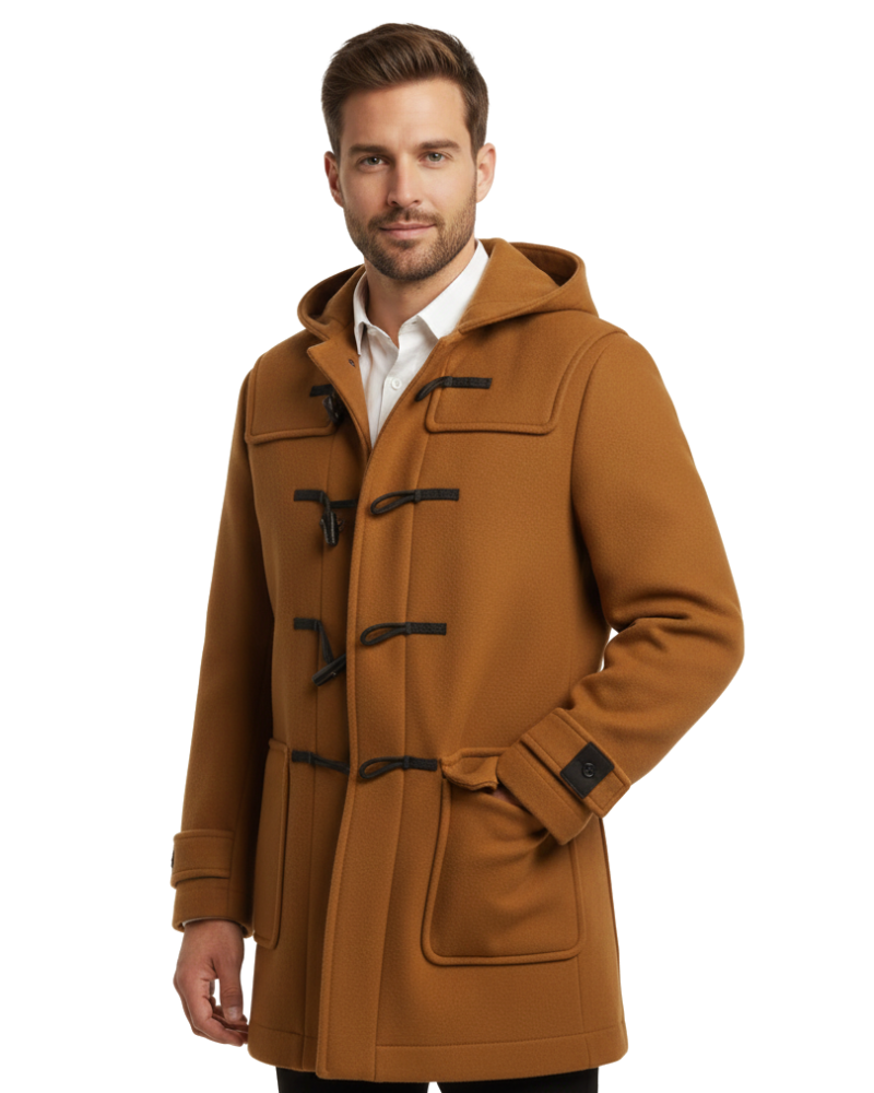 Joen Trench Long Homme – Manteau Scandinave à Capuche avec Boutons en Corne & Style Rétro