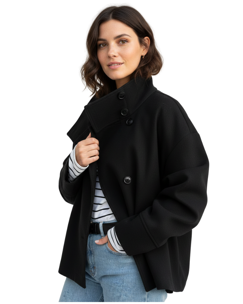 Yara női rövid kabát – elegáns kabát álló gallérral és előnyös szabással