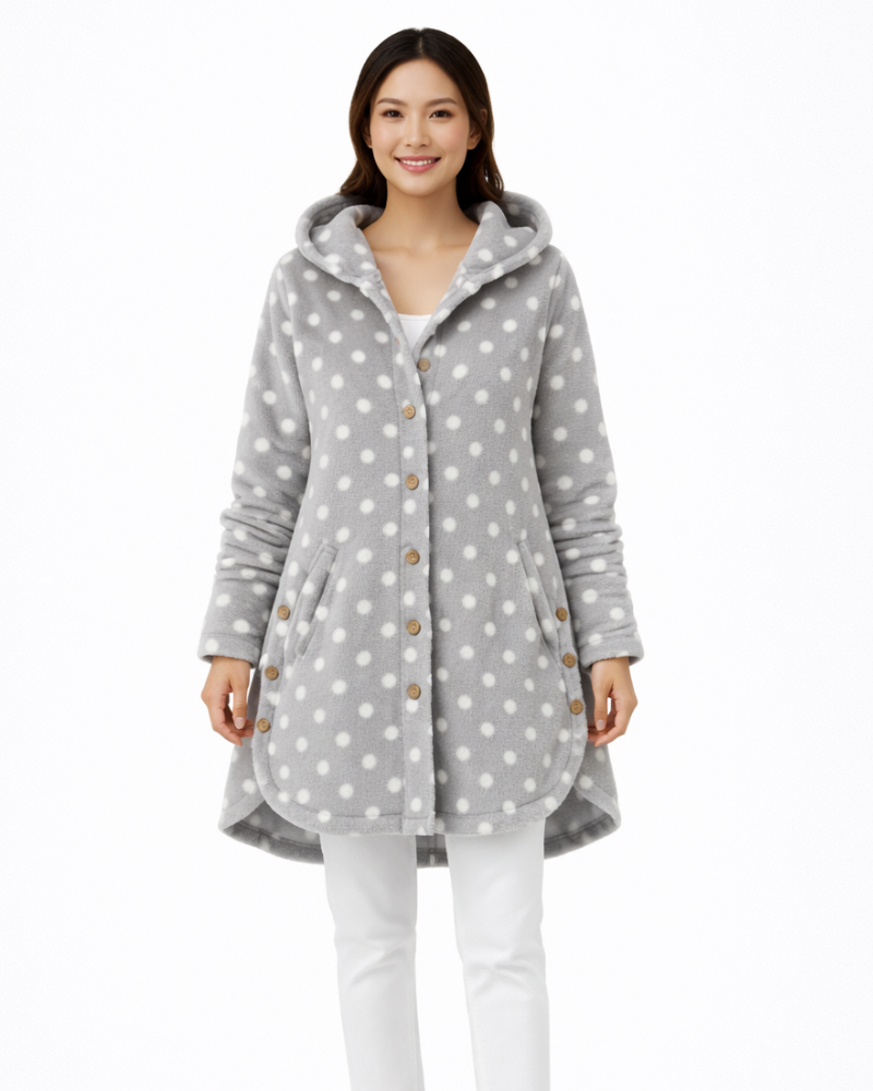 Sonia Damen Fleece-Bademantel mit Kapuze – Weiches & Warmes Komfort-Schnitt Hauskleid