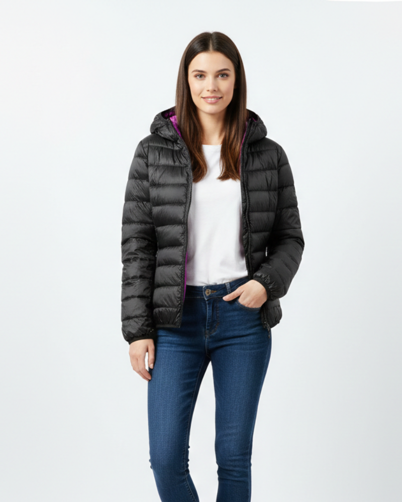 Casaco Acolchoado Leve Feminino Baylor – Capuz Integrado, Repelente de Água e Calor Compacto