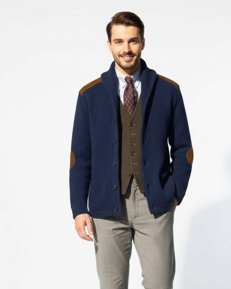 Evan Herrejakke Patchwork – Moderne Jakke med Strikkede Lommer, Elegant Casual Stil