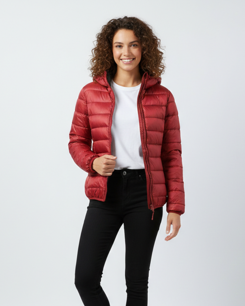 Casaco Acolchoado Leve Feminino Baylor – Capuz Integrado, Repelente de Água e Calor Compacto