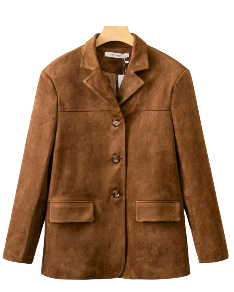 Calliope Blazer en Daim Synthétique Femme – Revers Classiques, Coupe Droite & Style Élégant