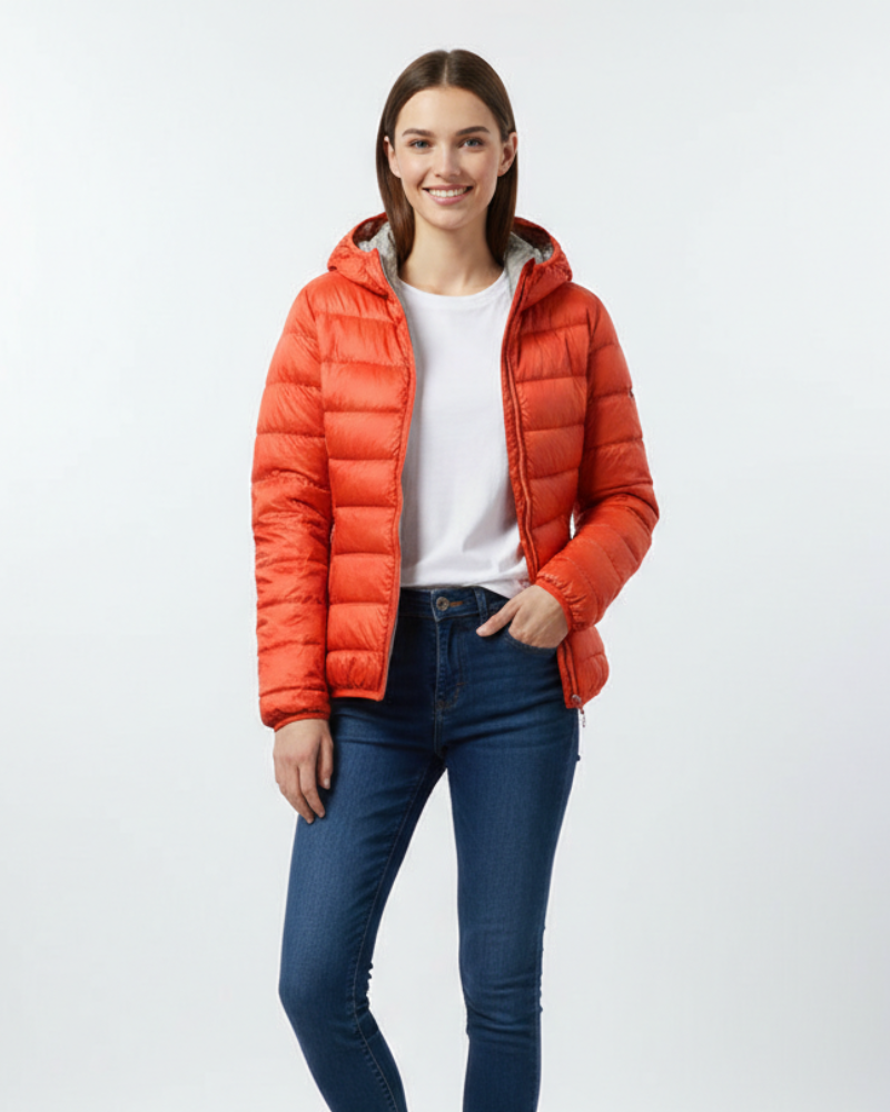 Casaco Acolchoado Leve Feminino Baylor – Capuz Integrado, Repelente de Água e Calor Compacto