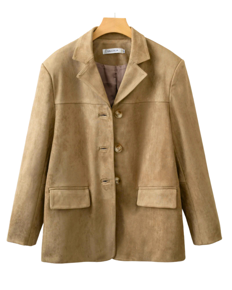 Calliope Blazer en Daim Synthétique Femme – Revers Classiques, Coupe Droite & Style Élégant