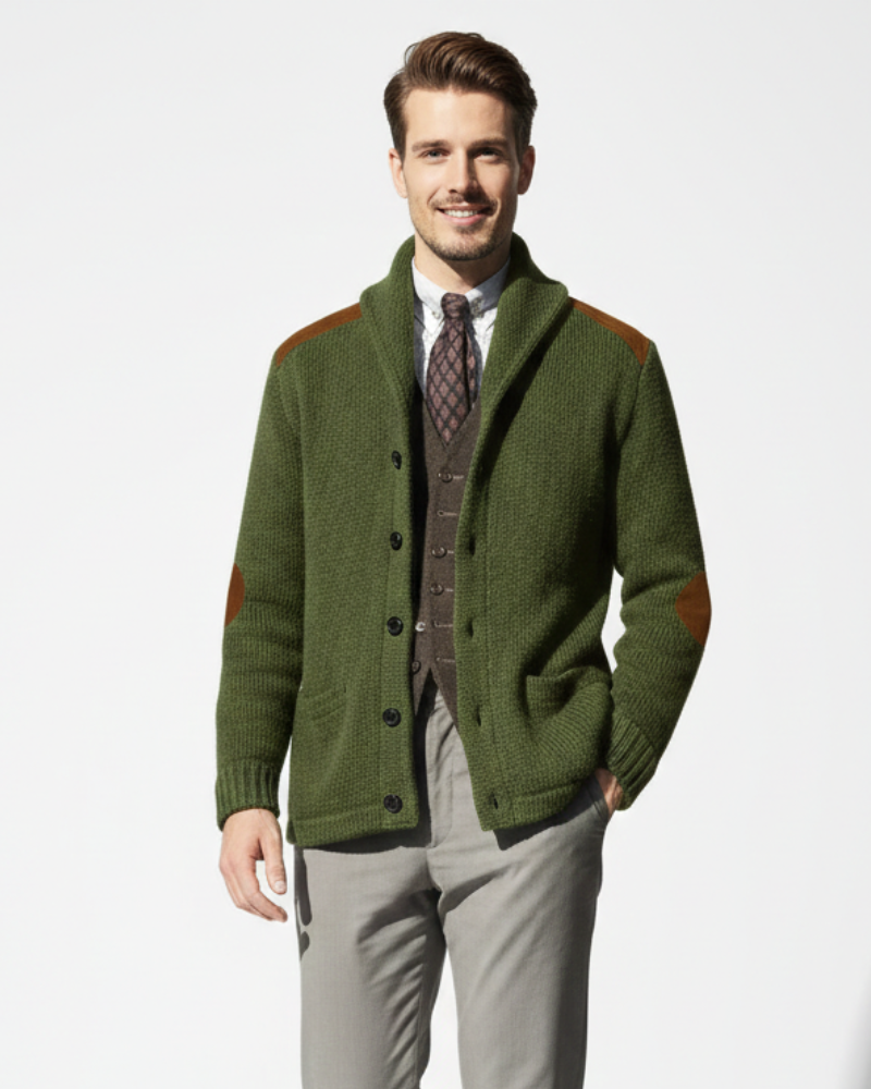 Evan Herrejakke Patchwork – Moderne Jakke med Strikkede Lommer, Elegant Casual Stil