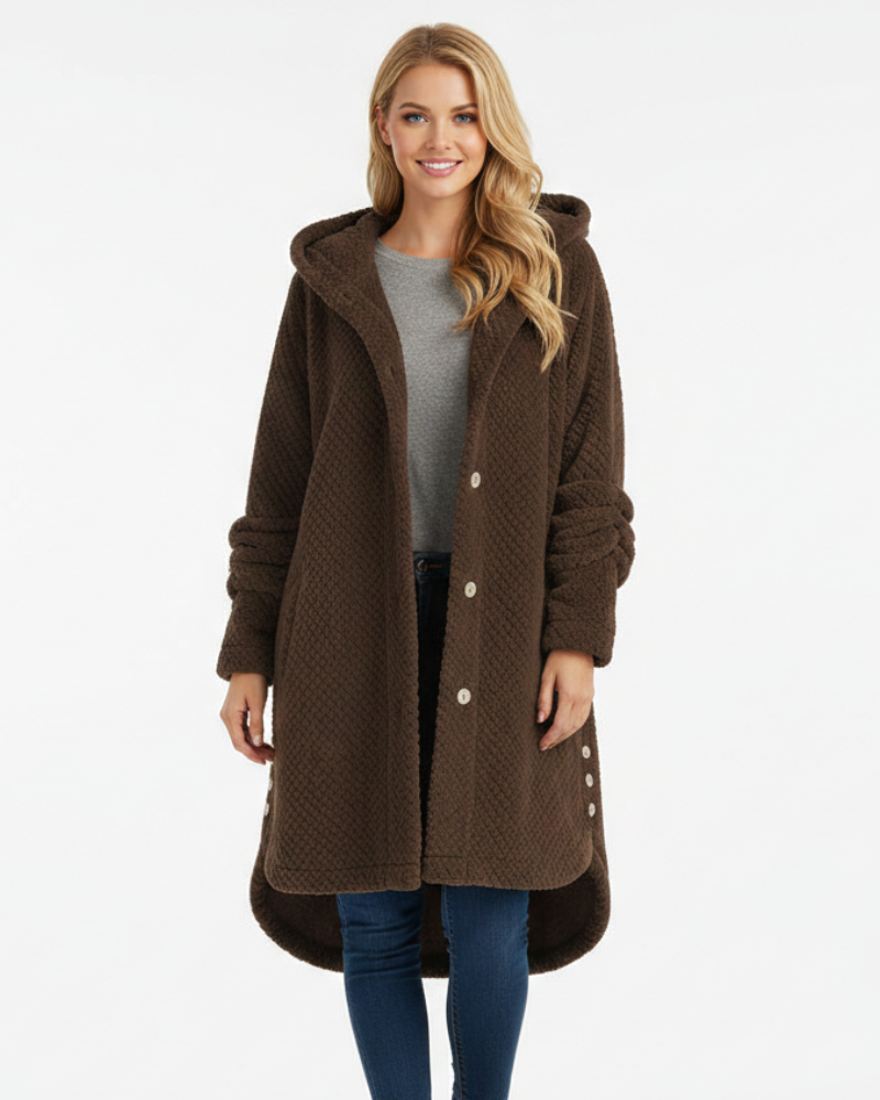 Sonia Damen Fleece-Bademantel mit Kapuze – Weiches & Warmes Komfort-Schnitt Hauskleid