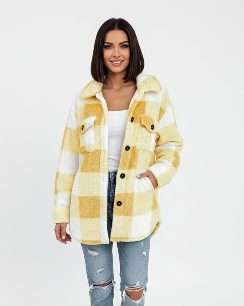 Ariana Kurtka Zimowa Damska – Ciepła i Swobodna Kurtka z Pluszu w Kratę