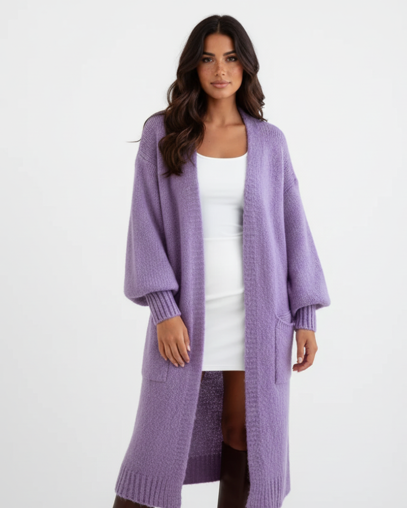 Laleng Kardigan Długi Oversize Damski – Miękki Sweter z Kieszeniami i Luźnym Krojem
