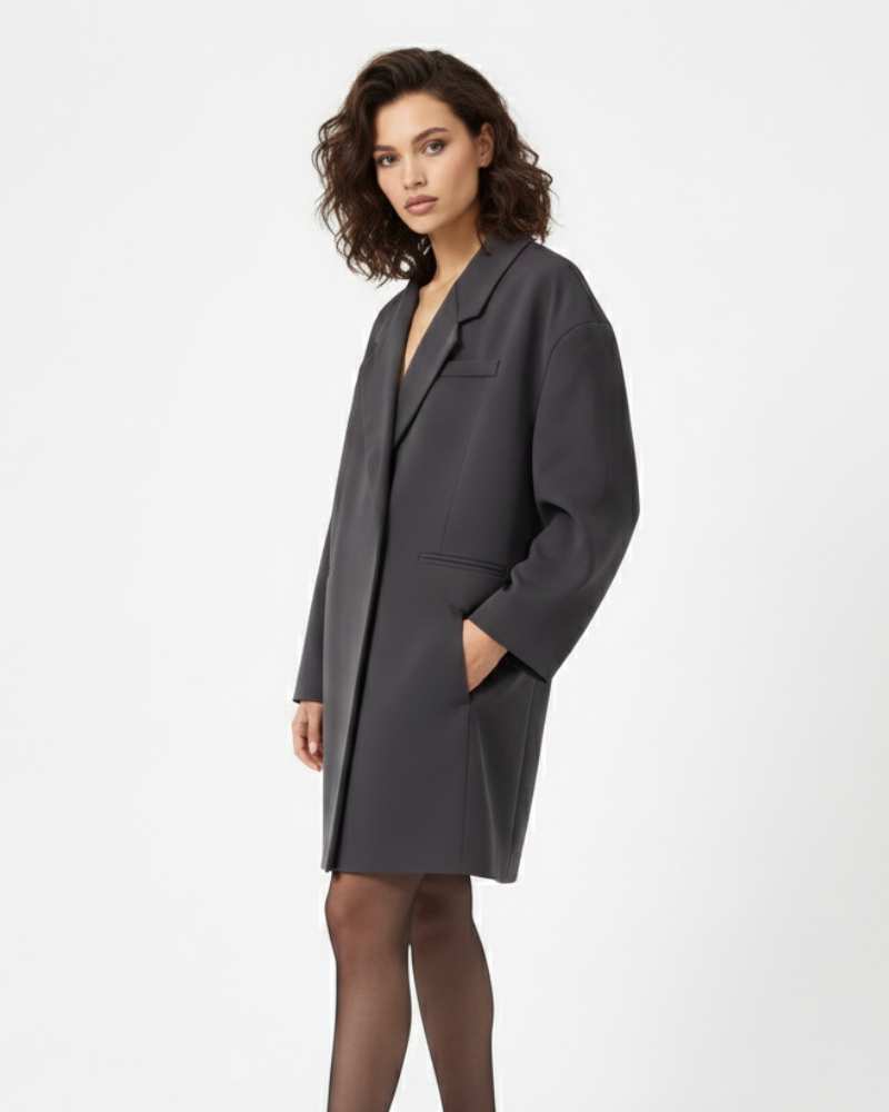 Blazer Sherry Oversize Feminino – Casaco Elegante de Corte Largo com Estilo Intemporal Moderno