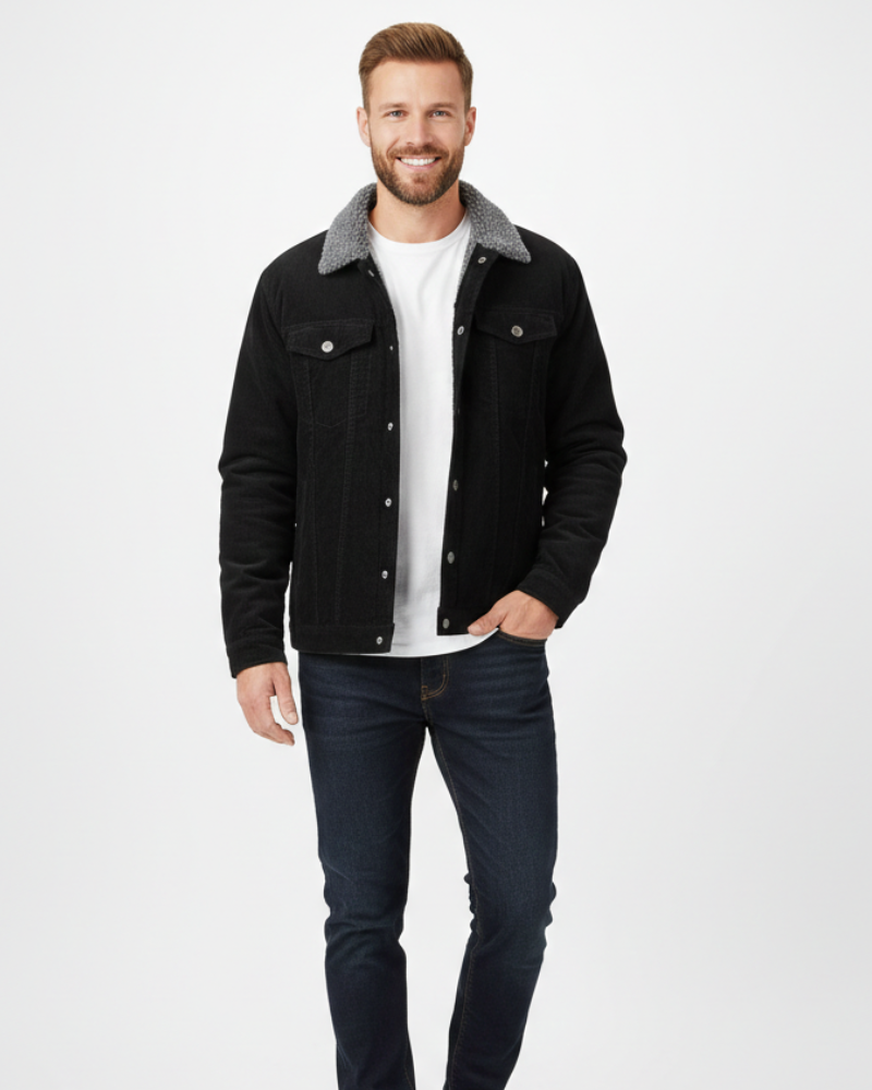 Charles Kurtka z Aksamitnego Sztruksu Męska – Kołnierz Stójka, Długie Rękawy i Zimowy Styl