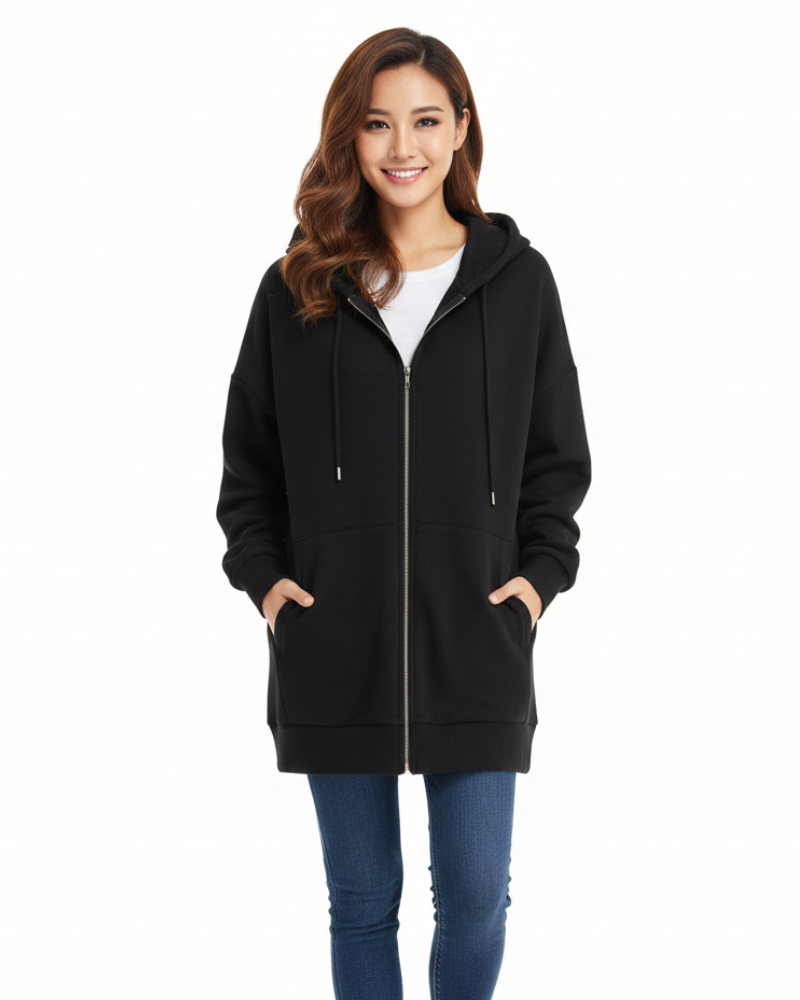 Remily Oversize Hættetrøje til Kvinder med Lynlås – Varm Hoodie med Hætte & Komfortabel Pasform