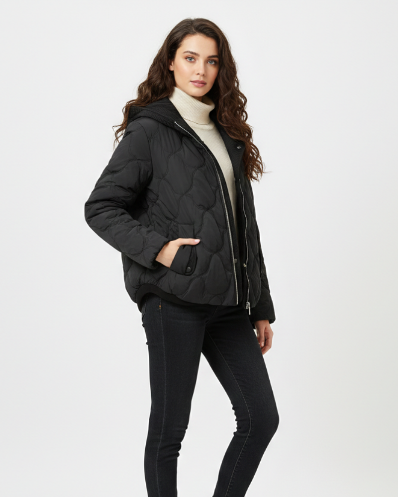 Oline női rövid steppelt kabát – elegáns steppelt dzseki kapucnival és cipzárral