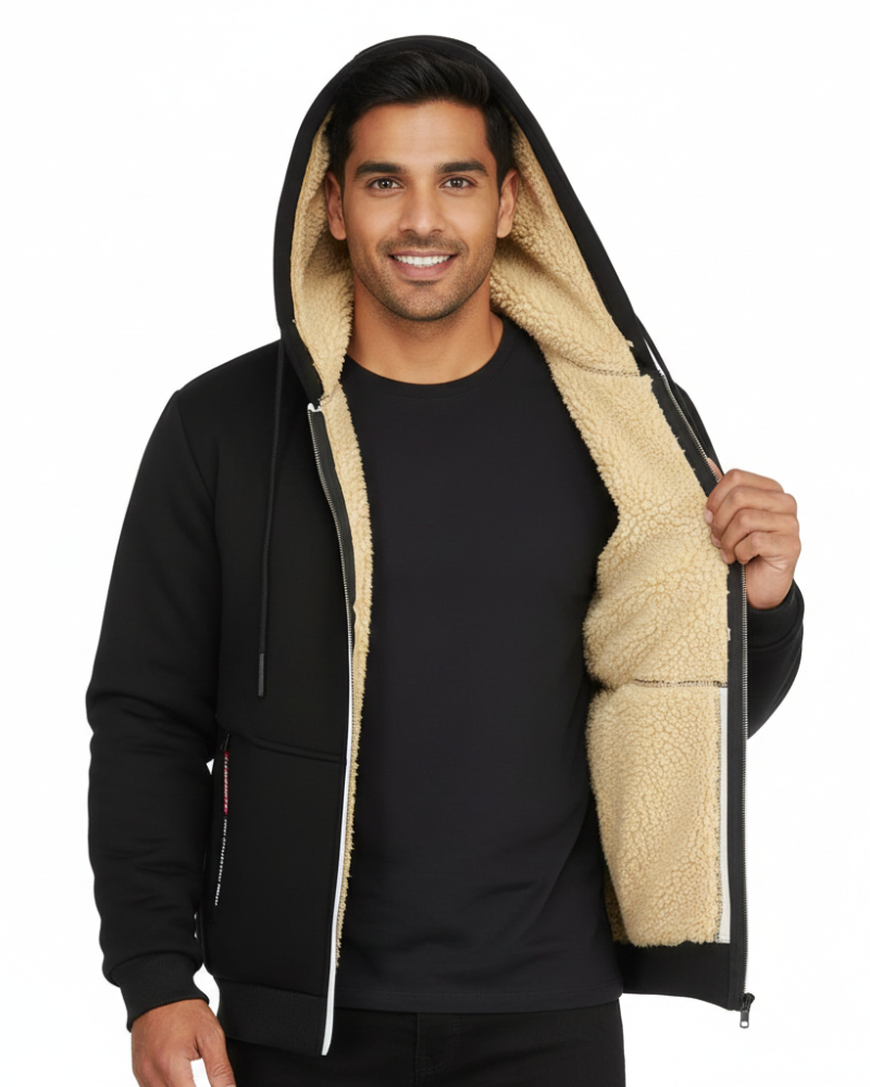 Camisola com Capuz Zedrick com Fecho de Homem – Suéter Forrado Quente com Capuz Confortável