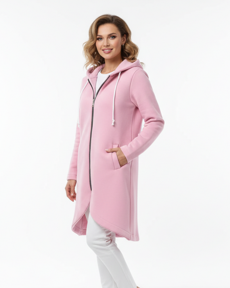 Nuvina Veste Hoodie Lang Dame – Casual Jakke med Lynlås, Hætte & Løs Pasform