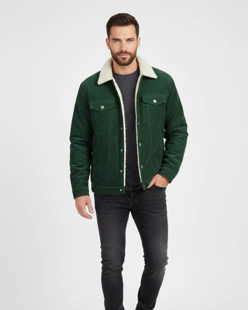 Charles Kurtka z Aksamitnego Sztruksu Męska – Kołnierz Stójka, Długie Rękawy i Zimowy Styl