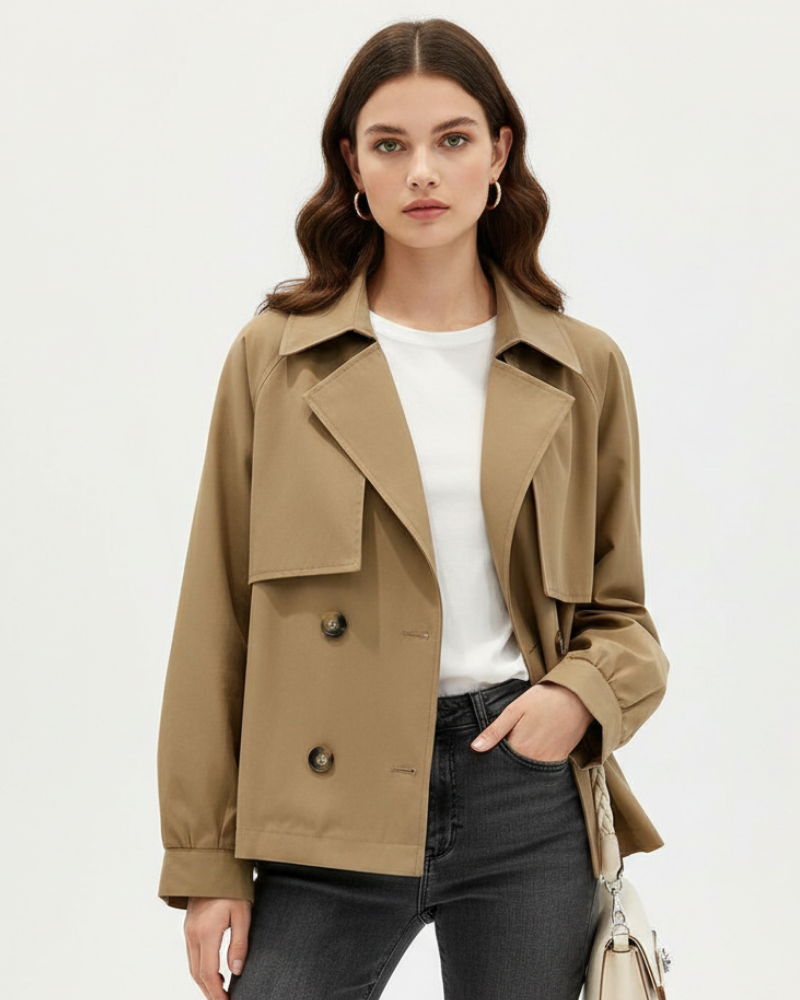 Charlotte Trench Court Femme – Veste Printanière Légère Coupe Cintrée & Col Revers