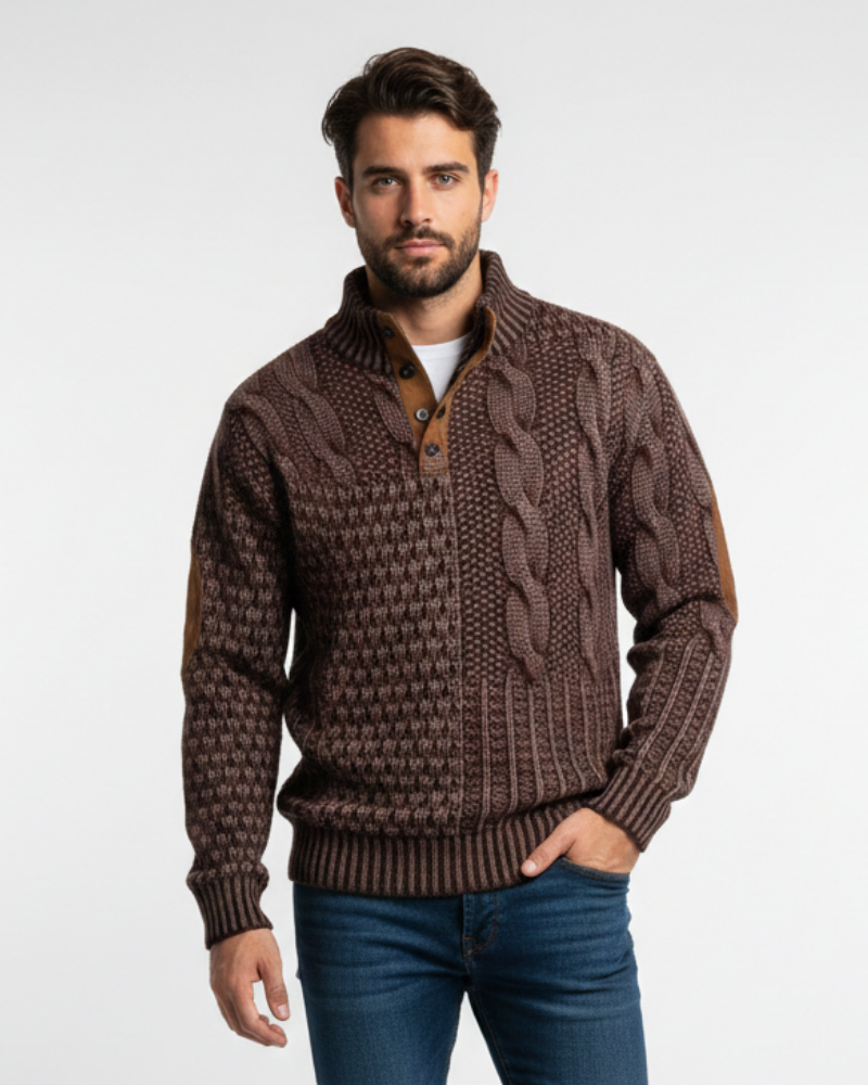 Aaron Pull Homme Patchwork – Golf z guzikami i detalami z zamszu, krój regularny