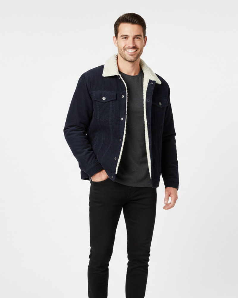 Charles Kurtka z Aksamitnego Sztruksu Męska – Kołnierz Stójka, Długie Rękawy i Zimowy Styl