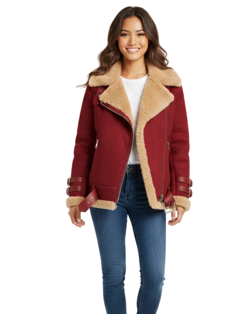 Avanna Kurtka Pilotka Damska z Kożuszkiem – Ciepły Płaszcz Aviator z Podszewką Teddy i Skórzanymi Detalami