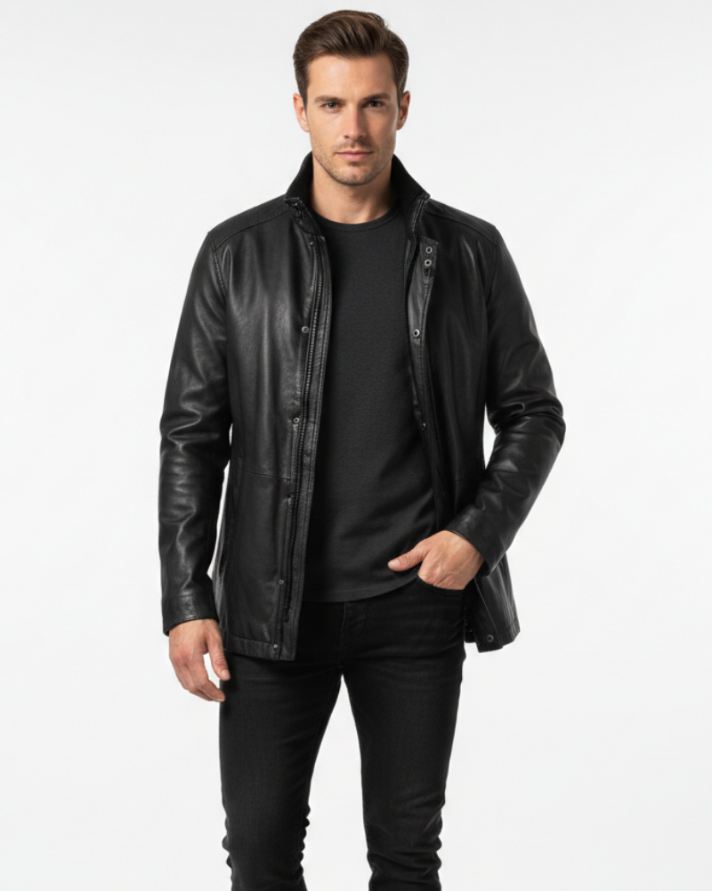 Zayko Manteau długi skórzany męski – wygodny krój i elegancki styl na zimę