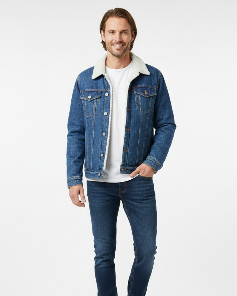 Cannon Μπουφάν από Τζιν για Άνδρες με Επένδυση από Πολική Γούνα – Σκούρο Μπλε Τζιν, Επενδυμένος Γιακάς & Χειμερινή Θερμότητα