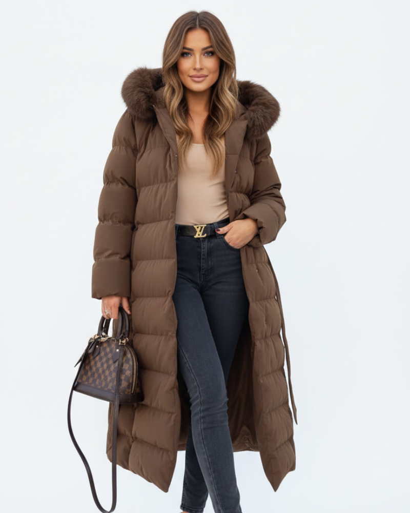 Eleva Manteau Long Femme – Veste Hiver Chaude Déperlante avec Capuche & Coupe Élégante