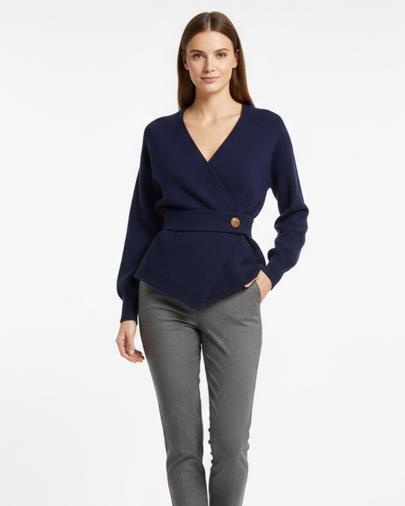Brinley Crossed Strap Woman – Ribbed Knit, Structured V-Neck & Graceful Shape