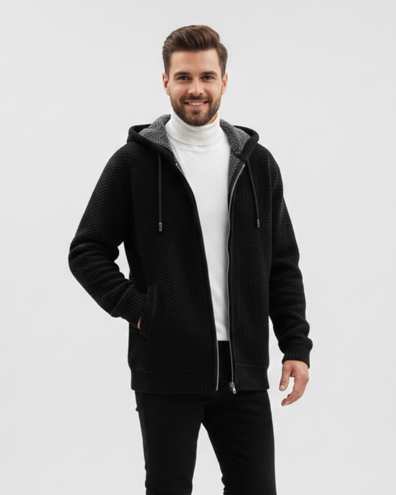 Nethan Hoodie Gebreid Heren Met Rits – Warme Fleece Voering Sweatshirt in Premium Casual Stijl