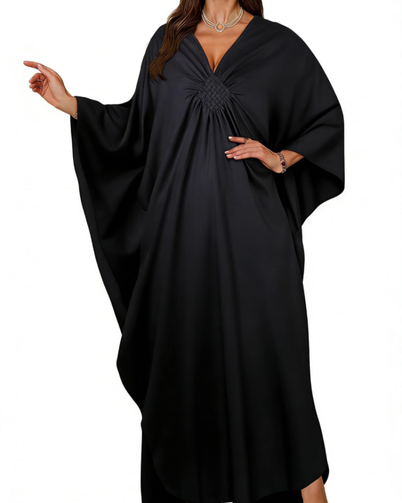 Janet Kaftan Dame Store Størrelser – Maxi Strandkjole Flydende, V-udskæring & Flagermusærmer Boheme
