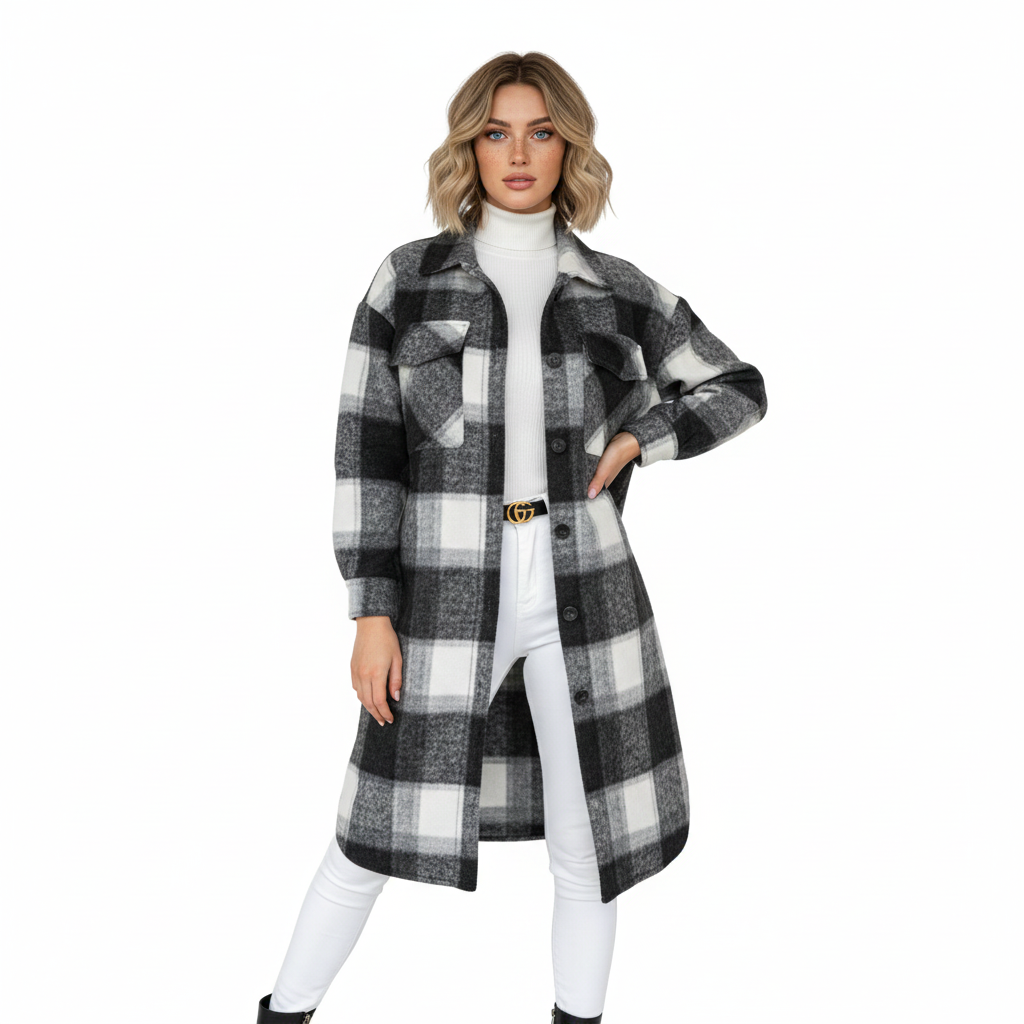 Jody Manteau Dame Ternet – Lang Oversize Jakke i Blandingsuld Shacket-stil