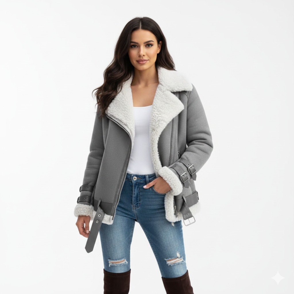 Jolai Damenjacke Biker-Stil – Warmer Mantel aus Mischwolle mit Bequemer Passform