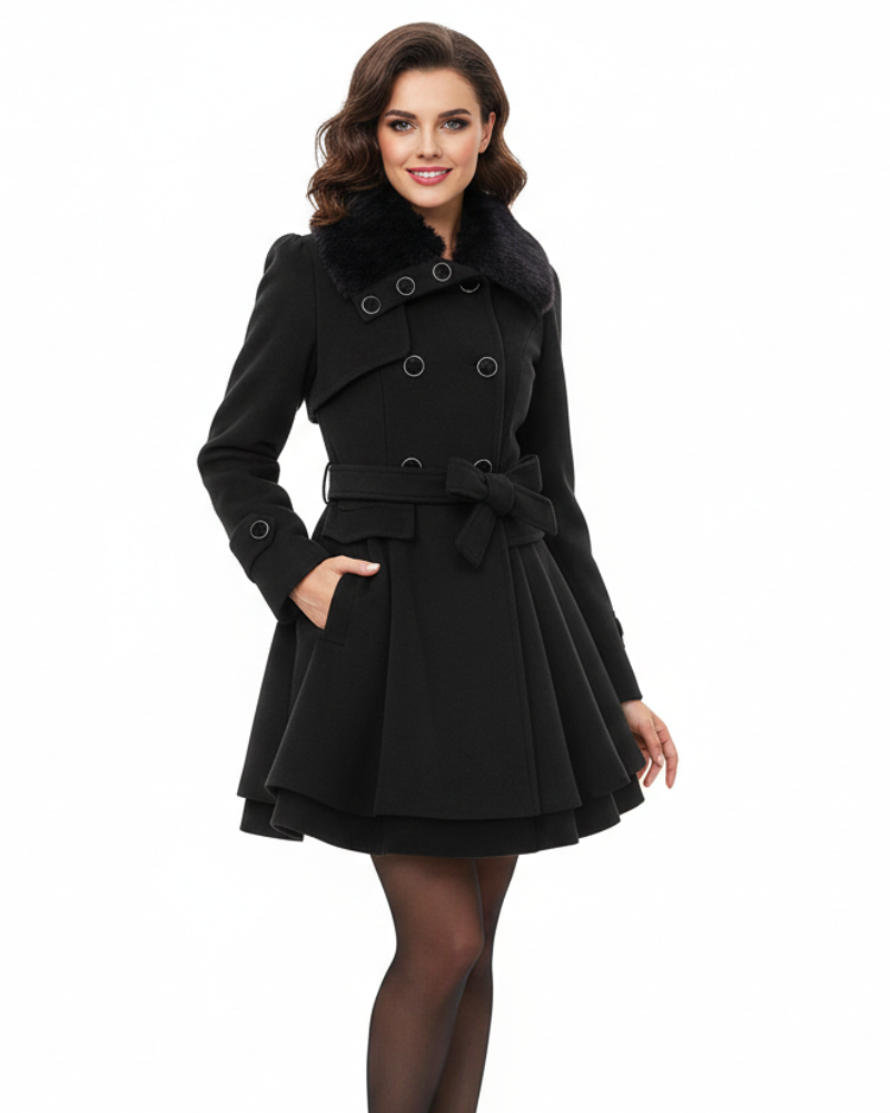 Kaiane Lang Vinterfrakke til Kvinder – Hætte, Krave med Kunstpels & Behagelig Varme