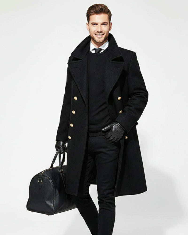 Kinsley Manteau Long Homme – Col à Revers Classique, Double Boutonnage & Style Élégant