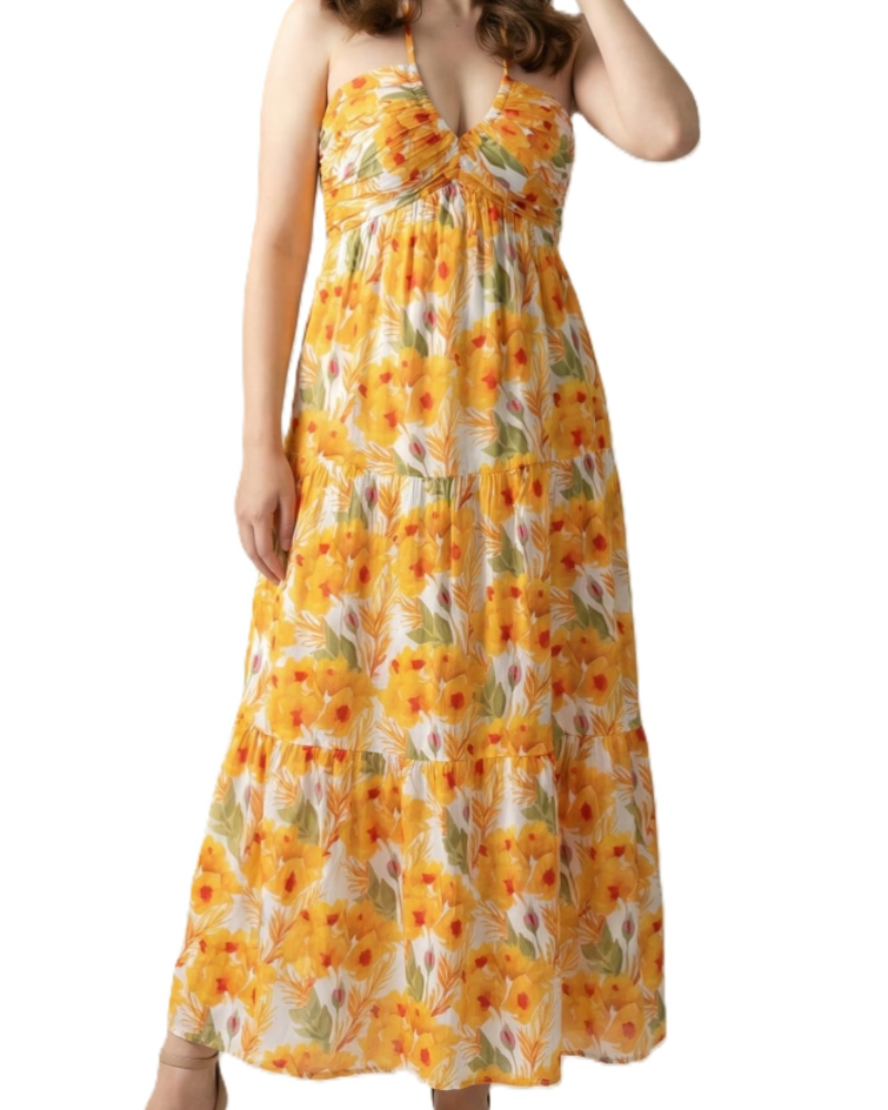 Leticia Damen Maxikleid – Verstellbarer Neckholder, Fließender Schnitt mit Volants & Taschen für den Sommer
