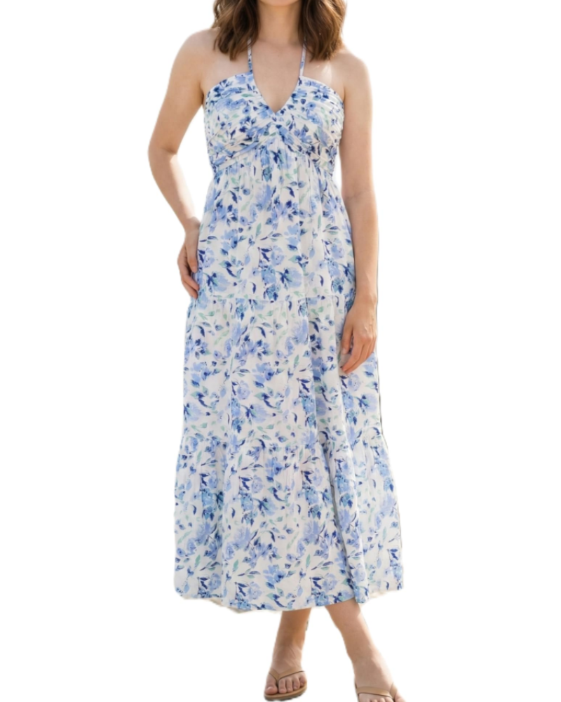 Leticia Damen Maxikleid – Verstellbarer Neckholder, Fließender Schnitt mit Volants & Taschen für den Sommer