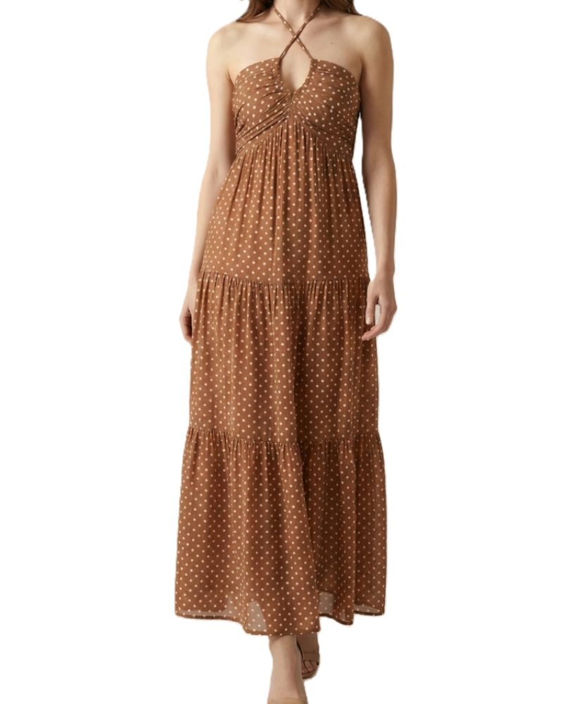 Leticia Damen Maxikleid – Verstellbarer Neckholder, Fließender Schnitt mit Volants & Taschen für den Sommer