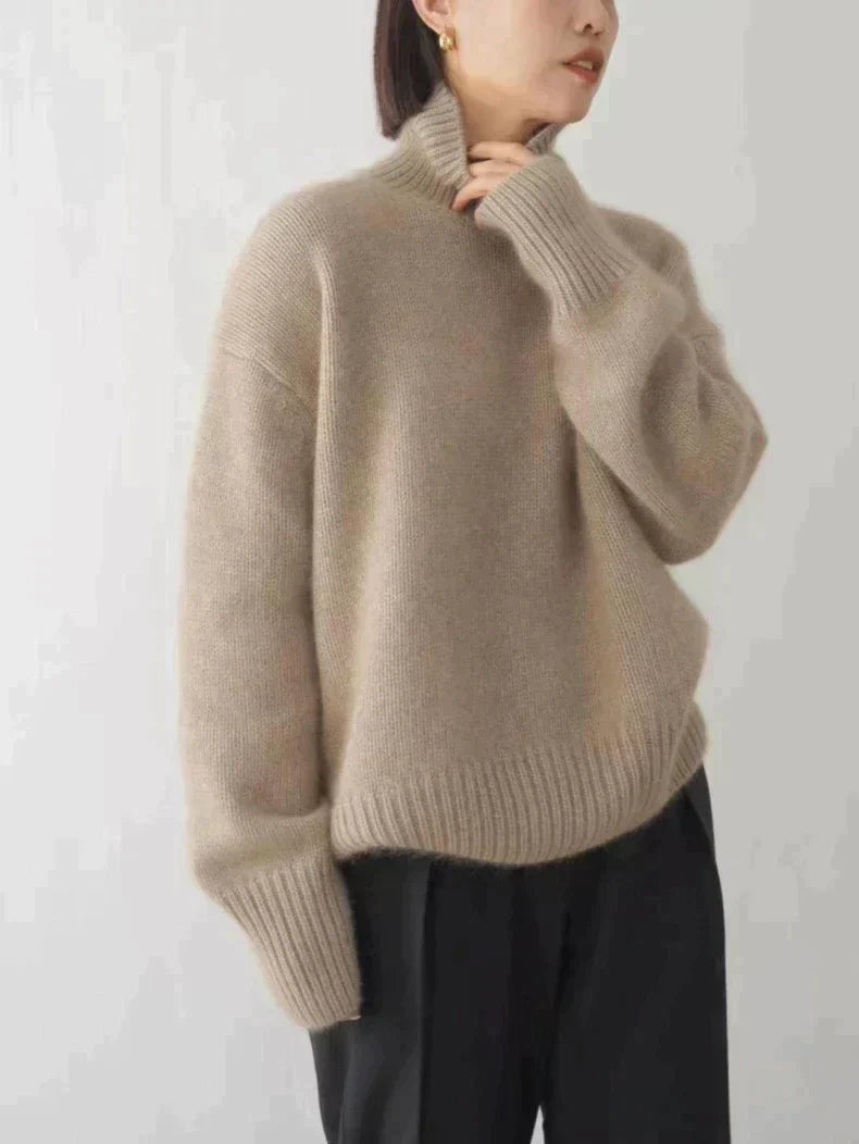 Sweter damski Seraphina – wygodny, prążkowany golf, szykowny styl na zimę
