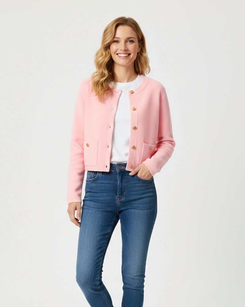 Μαρία Ζακέτα Court Femme – Λεπτή Δομημένη Πλέξη, Αντιθετικά Κουμπιά & Κομψό Στυλ