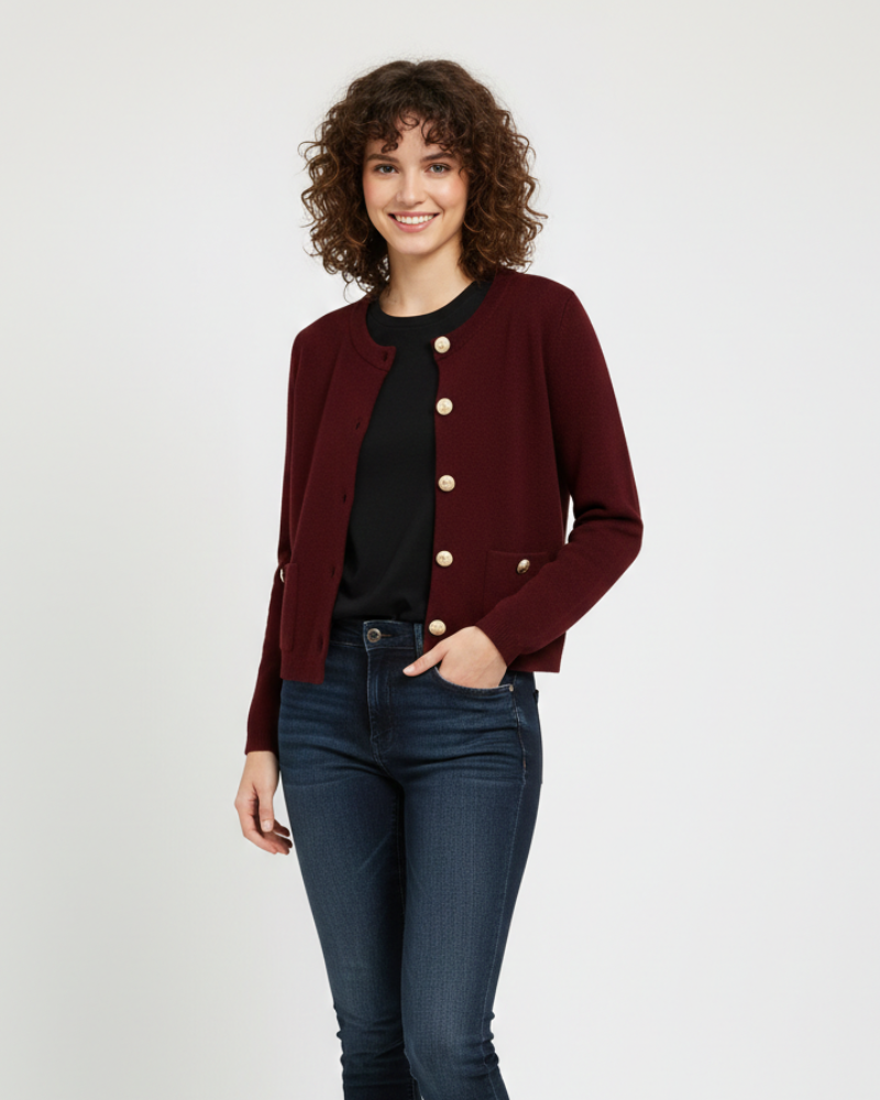 Μαρία Ζακέτα Court Femme – Λεπτή Δομημένη Πλέξη, Αντιθετικά Κουμπιά & Κομψό Στυλ