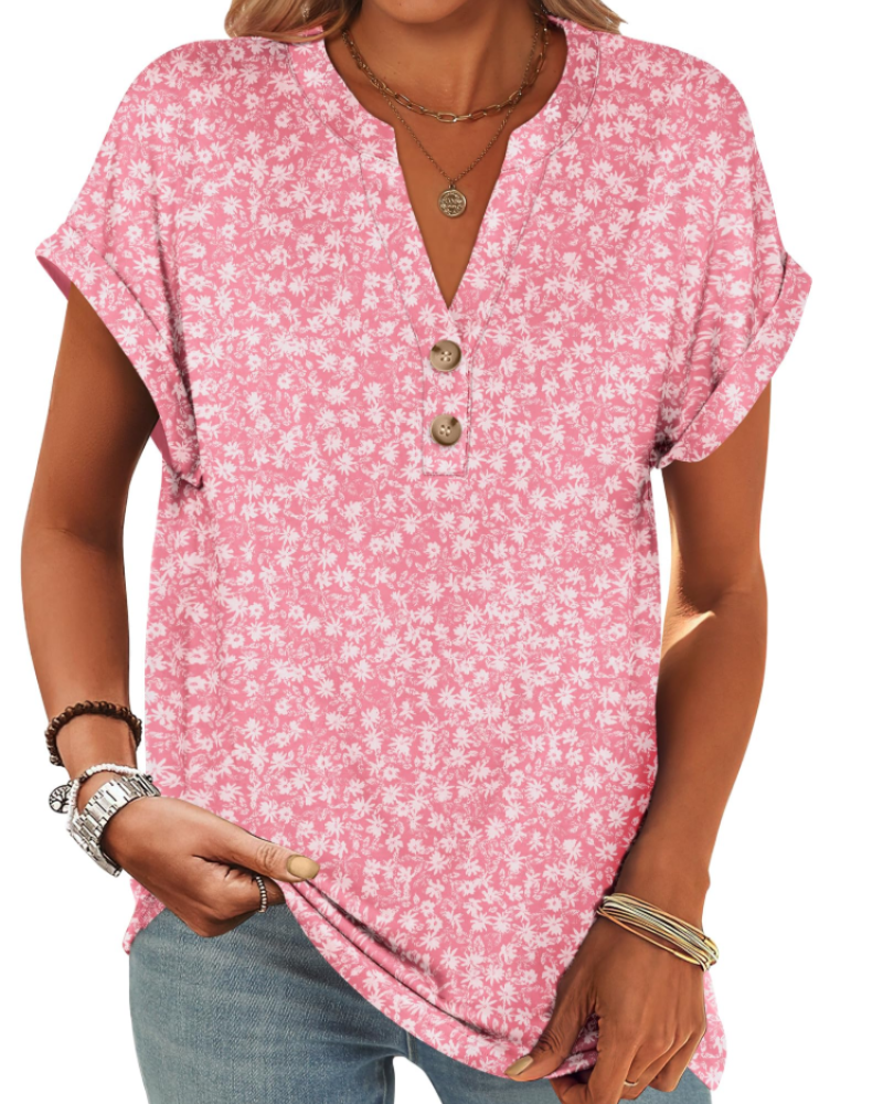 Manon Top Femme – Μπλούζα Henley με V λαιμόκοψη και κουμπιά, Αέρινη κομψή casual καλοκαιρινή γραμμή
