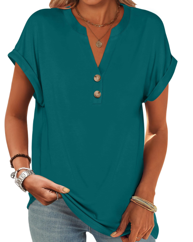Manon Top Femme – Μπλούζα Henley με V λαιμόκοψη και κουμπιά, Αέρινη κομψή casual καλοκαιρινή γραμμή